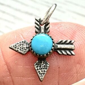 Tiny Navajo Arrow Turquoise Pendant Harvey Era Sterling Charm Native VTG Sterlin